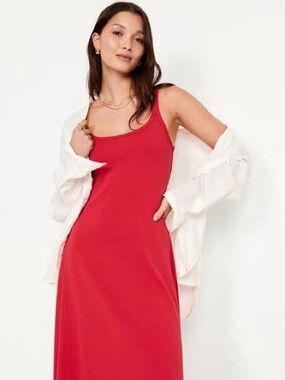 Red Scoop-Neck Slip Dress